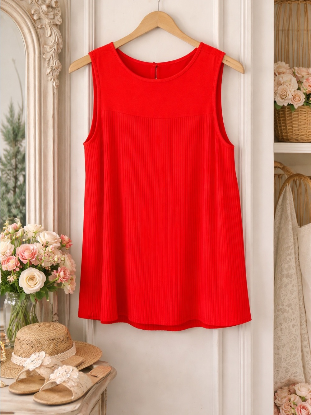 MICHAEL Michael Kors Red Sleeveless Ribbed A-Line Tank